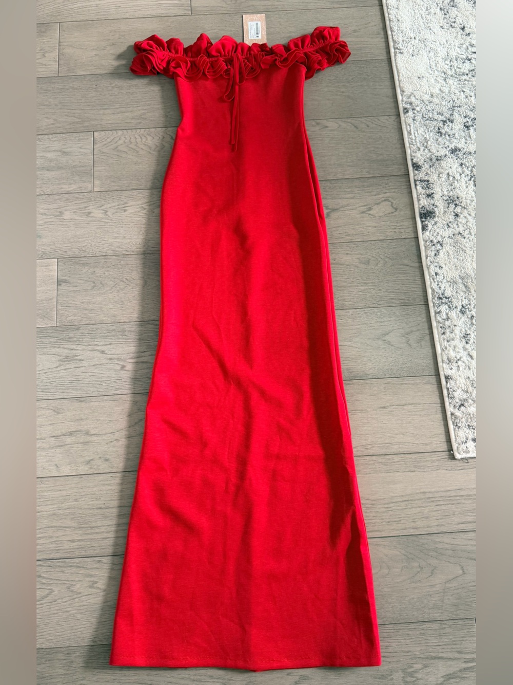 Meshki Red Ruffle Off-Shoulder Maxi Skirt